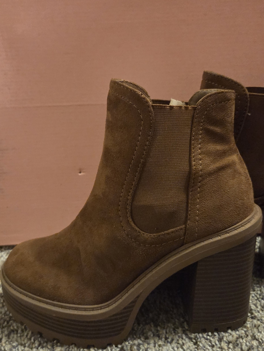 SODA Brown Faux Suede Platform Chelsea Boot